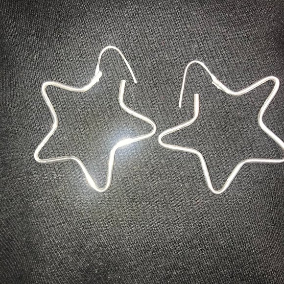 Silver Star Hoop Style Hinged Earrings Vintage - Picture 2 of 8